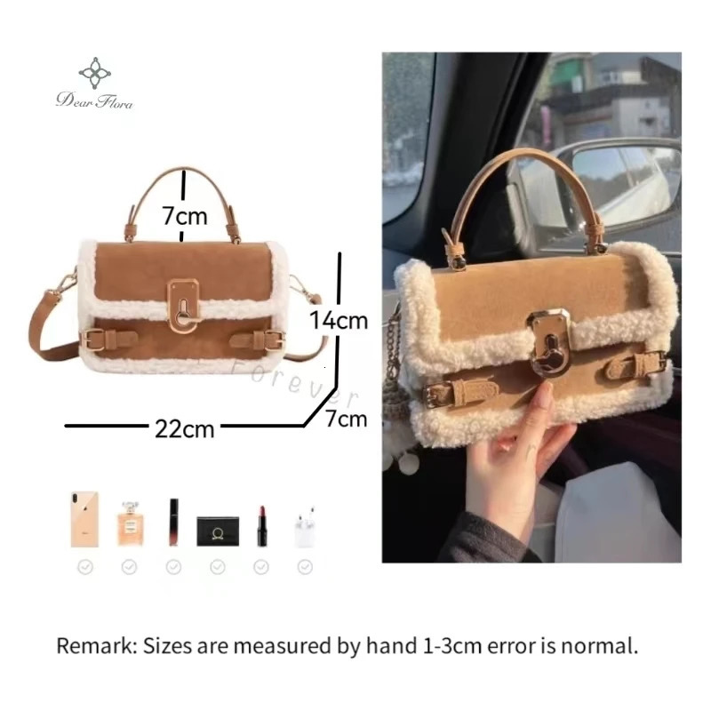 Womens High Appearance Faux Suede Shoulder Bag Autumn Winter Handbag Senior Patchwork Messenger Crossbody Casual Bag 241114