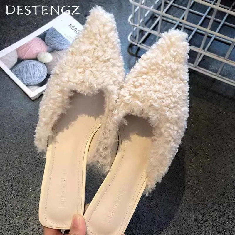 Fur Leopard Pointed Toe Women Slippers Fashion Sexy Mid Heels Dress Shoes Woman 2025 Trend Winter Pumps Walking Zapatillas Mujer 241114