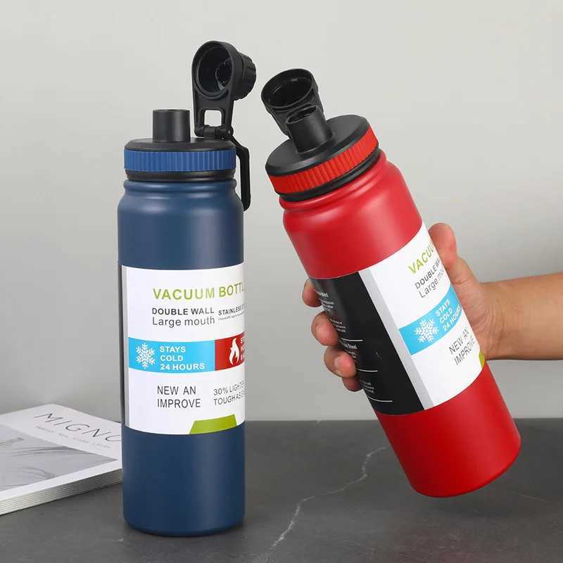 800/1000ml Simple 304 Stainless Steel Vacuum Cleaner Large Capacity Insertion Cup Portable Thermostat Outdoor Sports Water Bottle Y241114