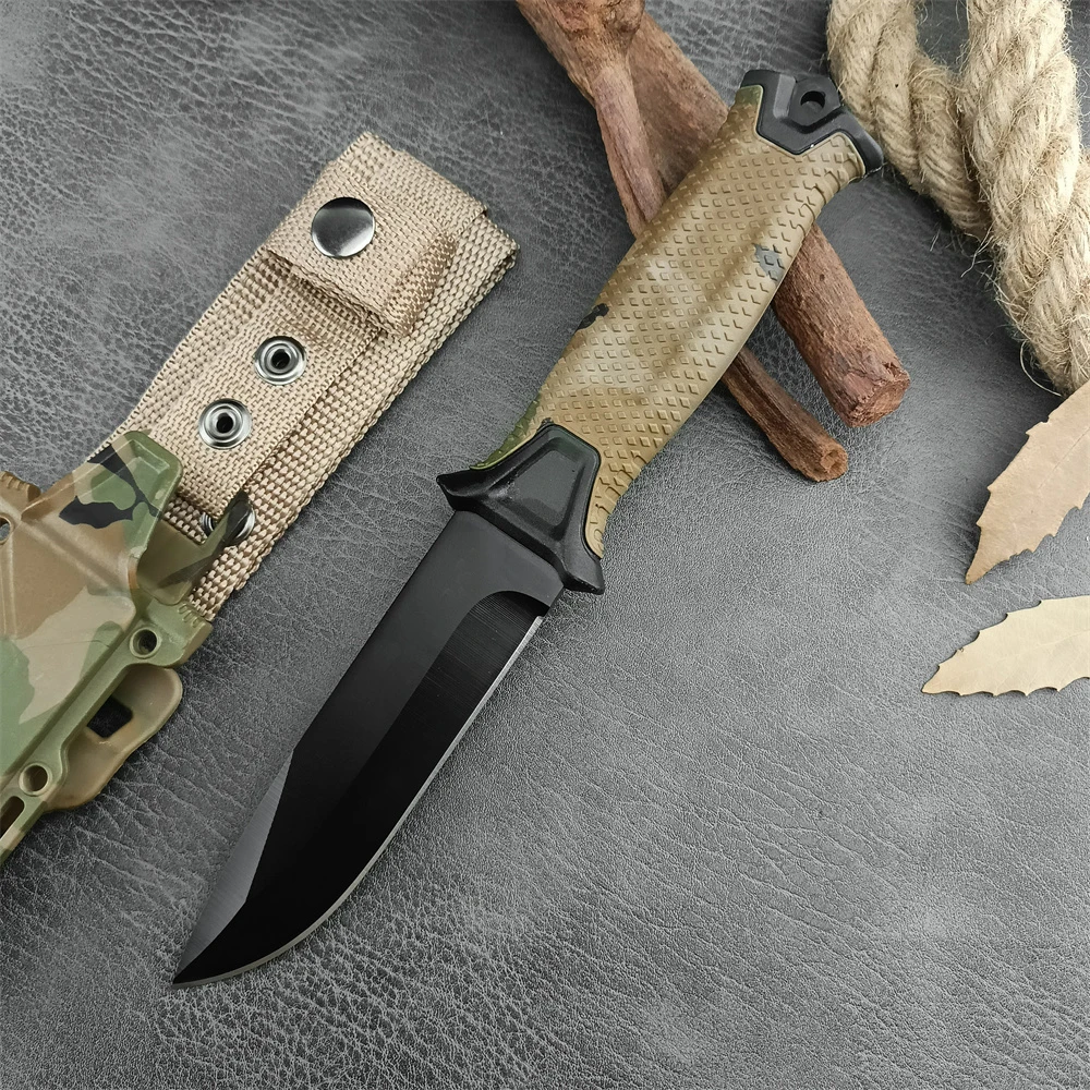 GB 1500 Combat Military Straight Knife 8Cr13Mov Blade Rubber and Plastic Handle Portable Outdoor Camping Fixed Knives Hunting Survival Tactical Hunting Knives
