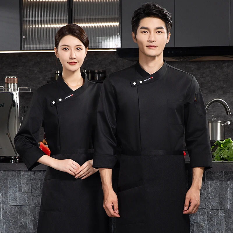 Grey long sleeve chef jacket el coat Tshirt uniform restaurant Bakery Breathable Cooking clothes 240412
