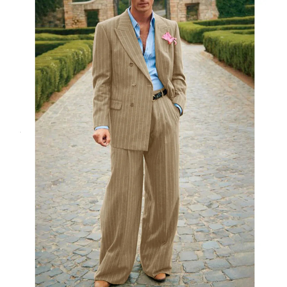 Mens Striped Suit Two Piece Elegant Fashion Casual Work Wear Party Dresses Halloween Costume Clothing 241113