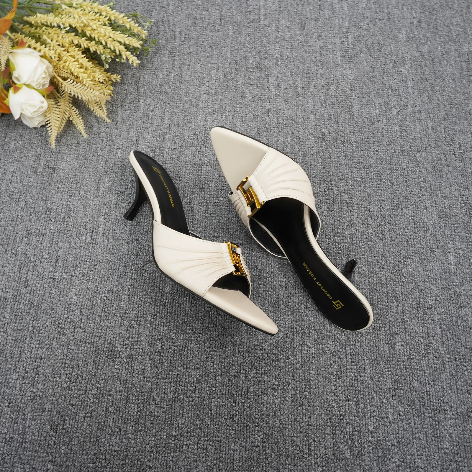 2024 Womens Summer New Pointed Fish Mouth Sliding High Heels Sexy Anti slip Outdoor Sliding GJ Metal Decorative Single Shoes 241113