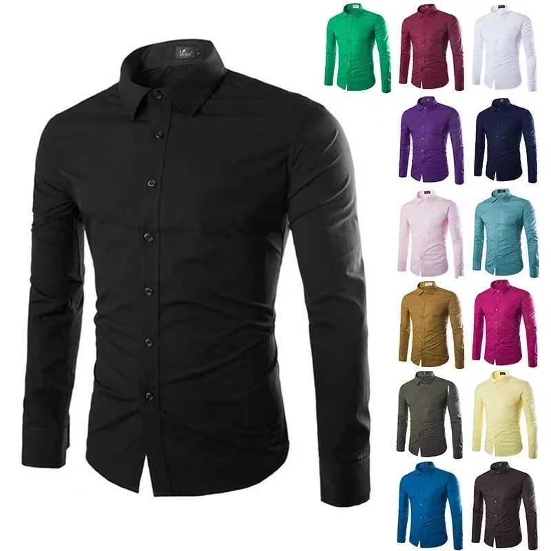 New Multicolor Solid Color Mens Fashion Candy Color Shirt Casual Long Sleeve Shirt Mens Slim Fit Comfortable Plus Size55-110KGXJ24113
