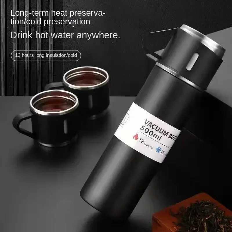 Insulated Thermos with three lids -24-hour hot/cold retention stainless steel gift packaging Y241114