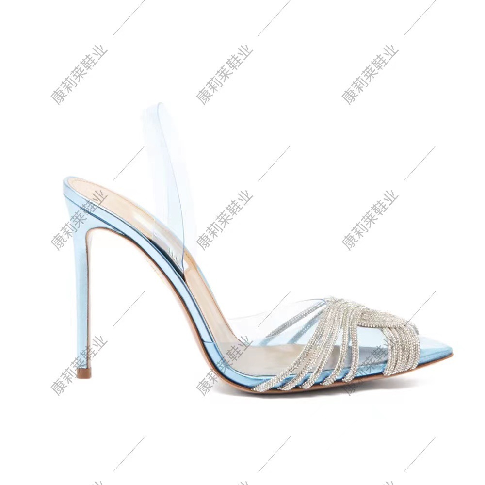 manufacturer orders summer new pointed high heels transparent rhinestone toe caps sexy and fashionable sandals slippers for women