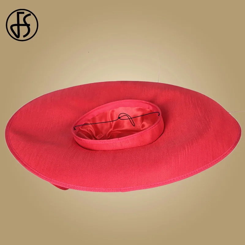 FS Royal Red Ladies Weddings Hats Fascinators Women Black Large Big Brim Kentucky Church Fedoras Party Dress Sinamay Hat 240412