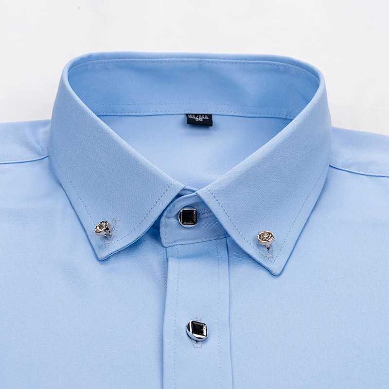 Button Shirt For Mens Long SLeeve Solid Color Stretch Slim Business Male No-Iron White Social Shirts Blouse Men ClothingXJ24113