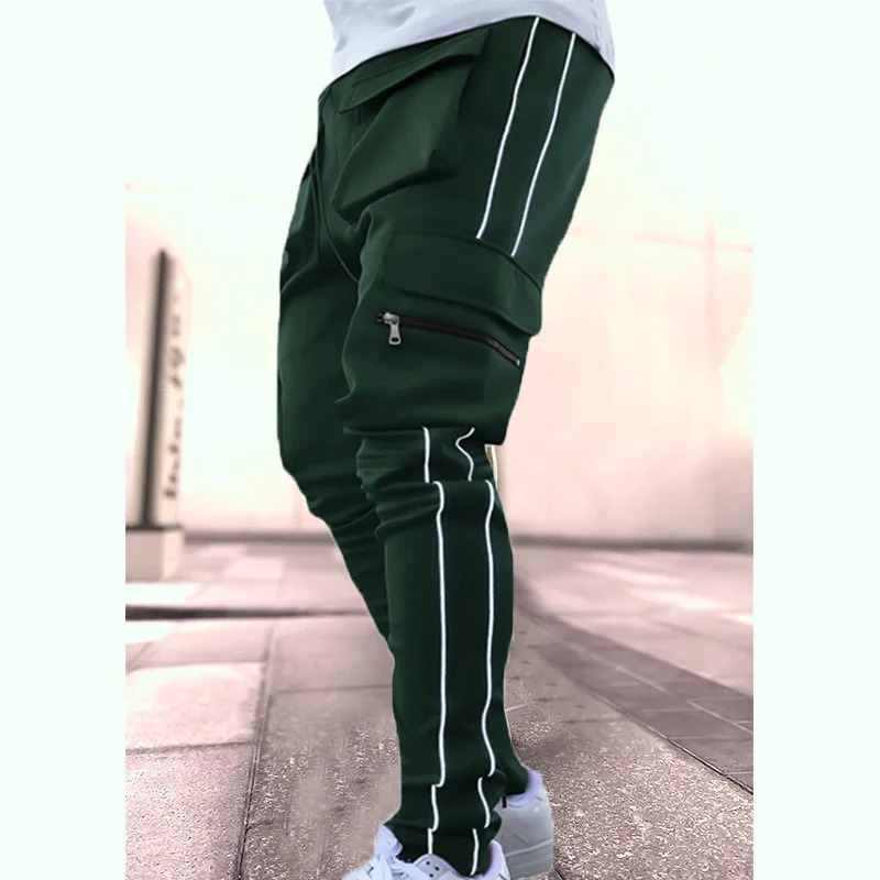Spring and summer commodity pants mens fashion elastic multi pocket reflective straight leg sports casual pants 241113