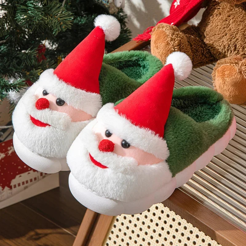 Winter Christmas sliders Santa Claus fluffy sliders soft plush pads sliders mens and womens home cotton sliders 2025 241113