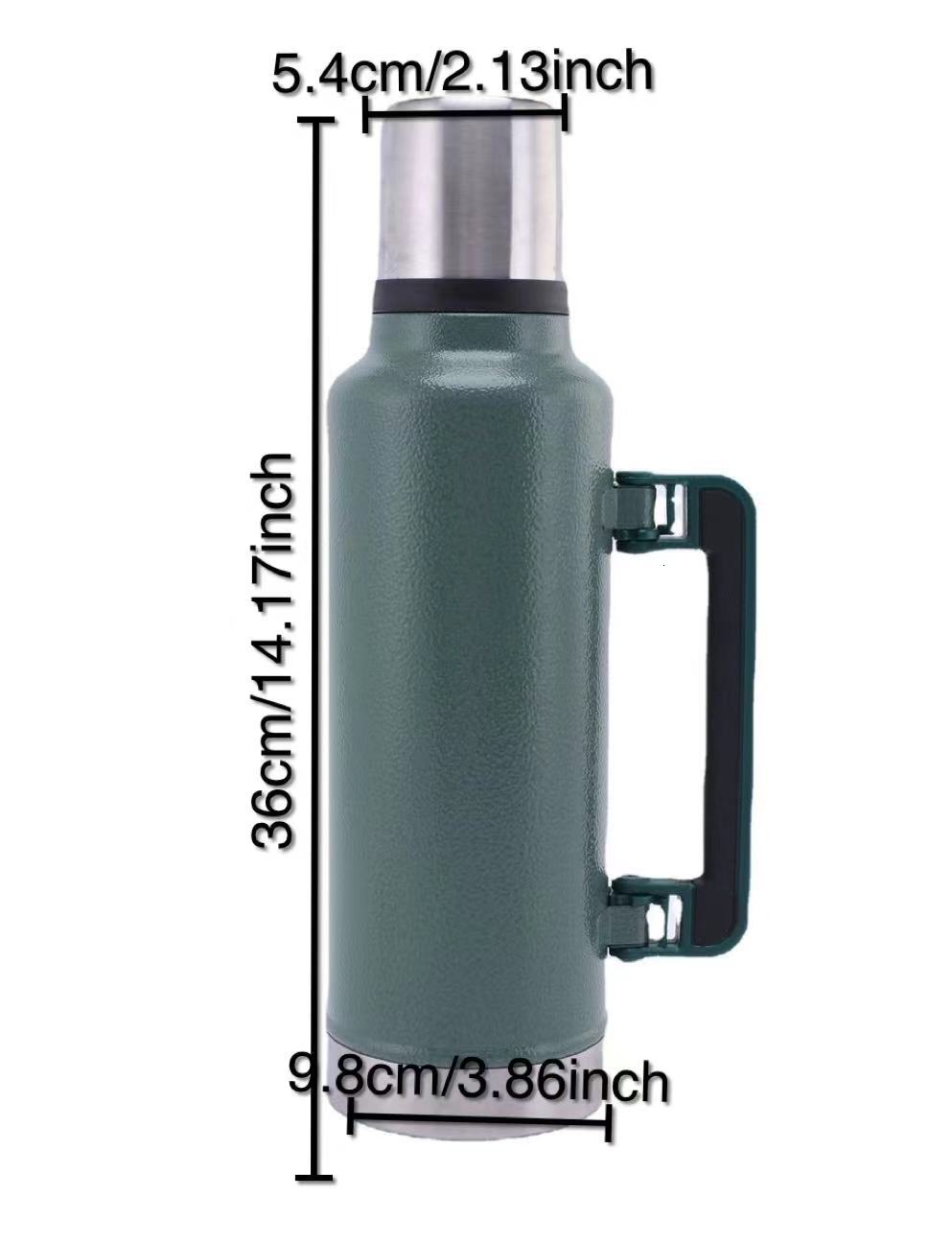 1Pc 1400Ml 47Oz Double Wall Vacuum Stainless Steel With Handle And Lid, Leakproof Water Bottle For Outdoor Camping