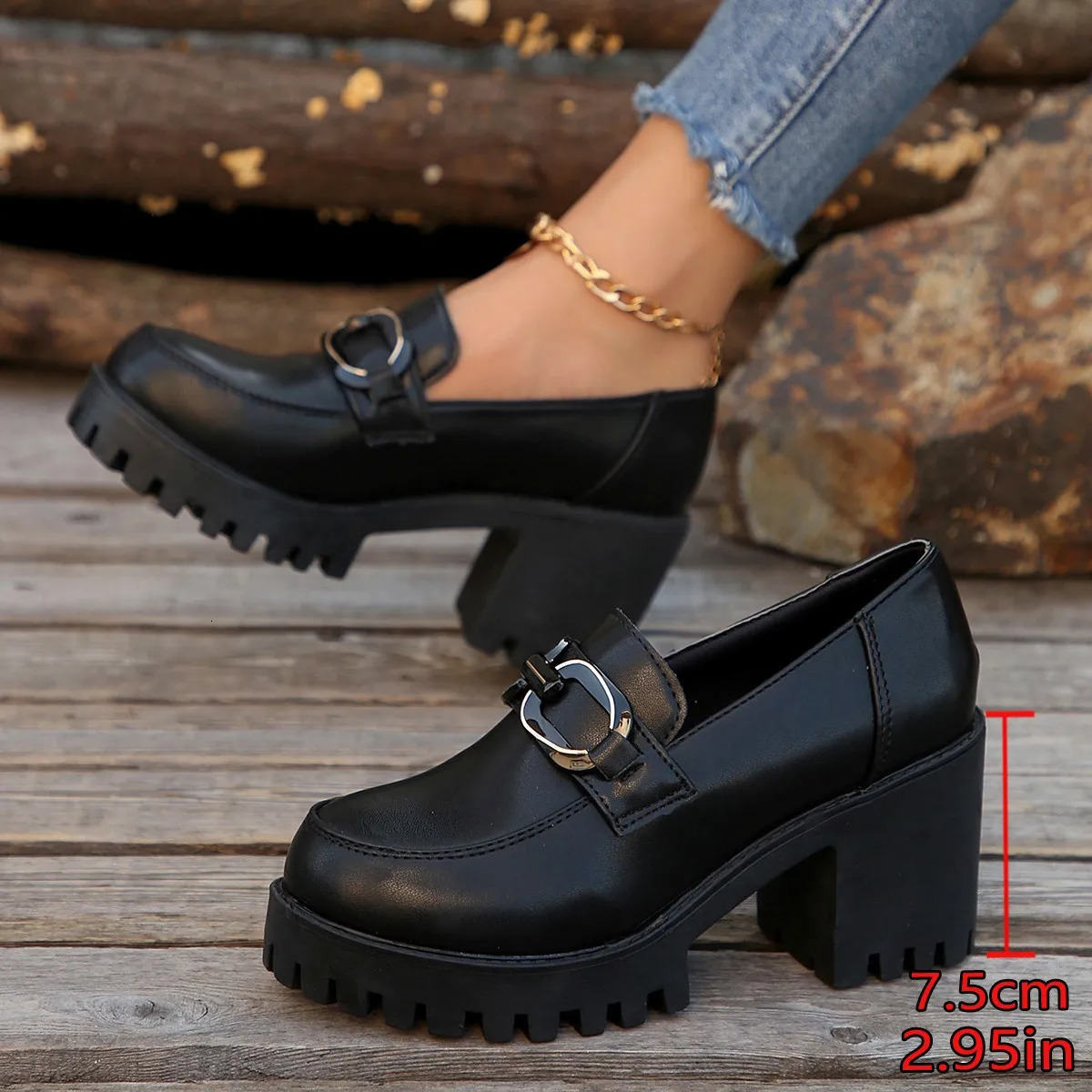 Super High Heels Loafers Womens 2024 Spring Leather Thick Platform Pump Womens Sliding Black Jk Uniform Shoes Mary Janes 35-41 241113