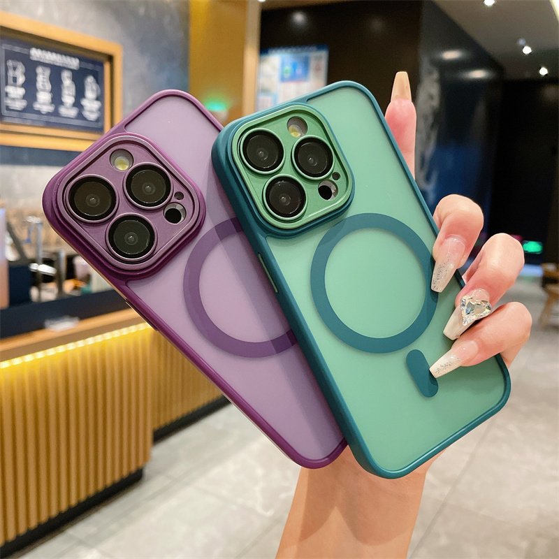 Matte Magnetic Clear Ultra Thin Slim Phone Case for iPhone 16e 16 15 14 13 12 11 Pro Max Plus Wireless Charging Magsafe Cover with Lens Film
