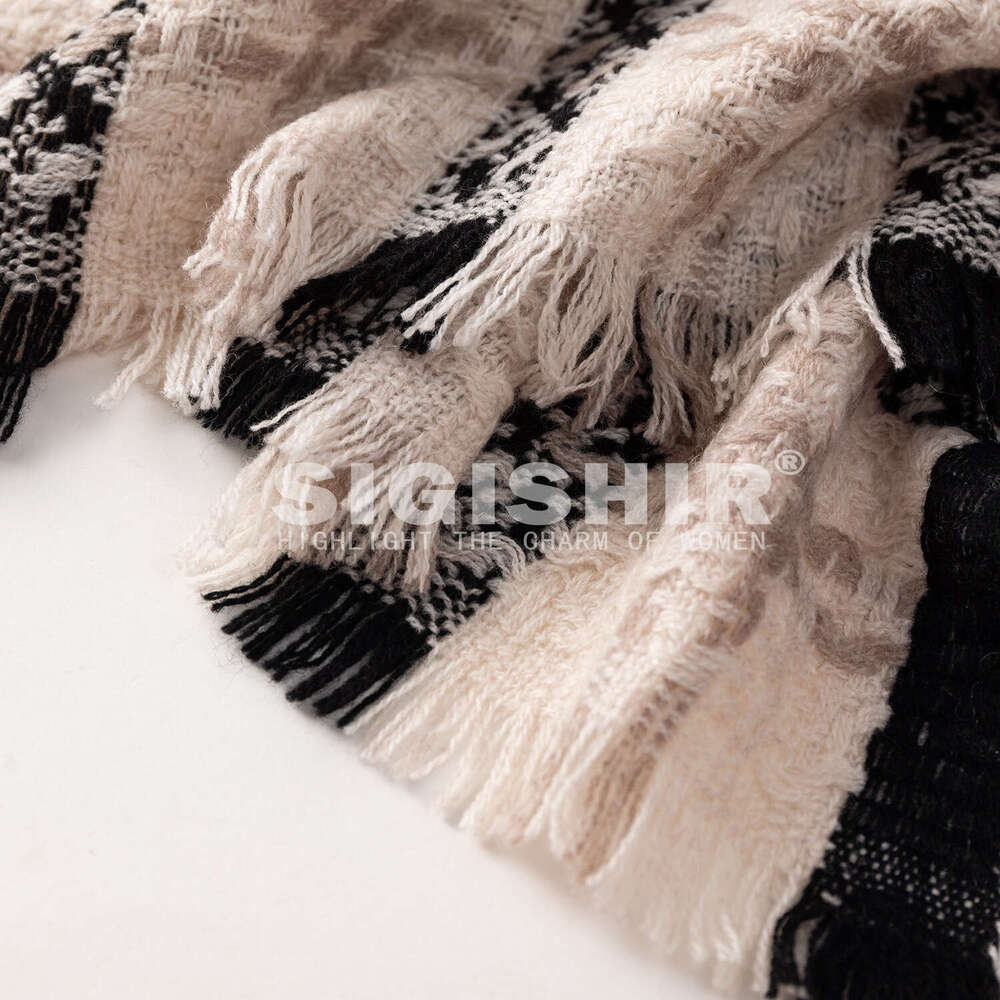 100% wool women's checkerboard fashion Korean version winter warm scarf with high-end feel, large shawl