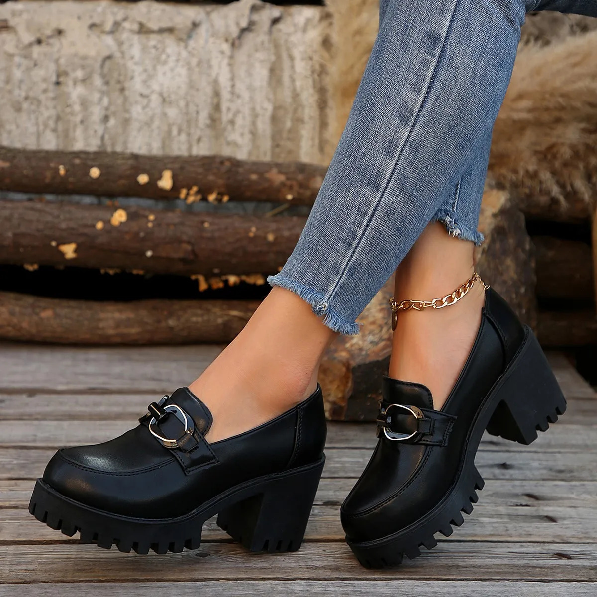 Super High Heels Loafers Womens 2024 Spring Leather Thick Platform Pump Womens Sliding Black Jk Uniform Shoes Mary Janes 35-41 241113
