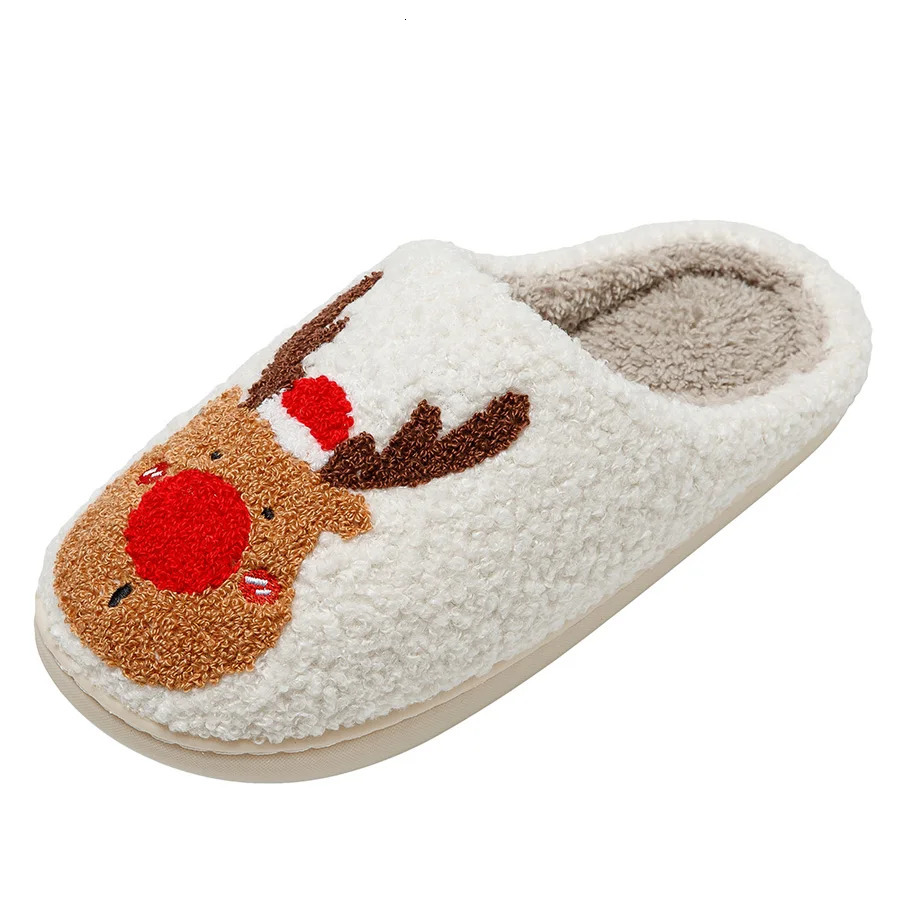 Cute reindeer Christmas slider warm and soft TPR thick bottomed womens home cushion slider for winter 241113