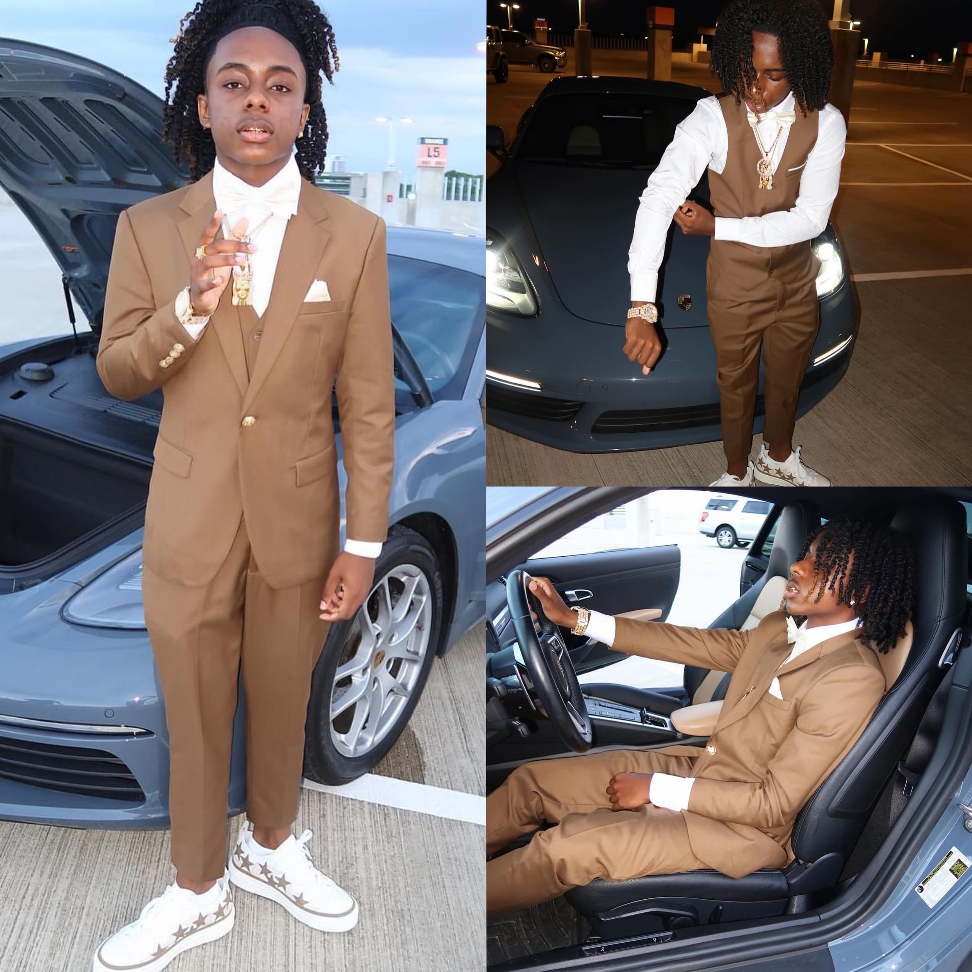 Brown Mens Light Suit Peaked Lapel Wedding Tuxedos Three Pieces Groom Wear One Button Prom Evening Blazers With Vest Jackets And Pants