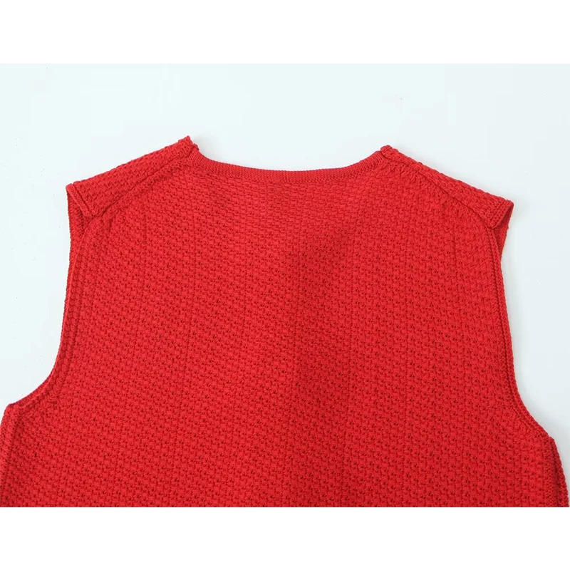 TRAF Bow Tied Vests For Women V Neck Short Knitted Sleeveless Vest Jacket Woman Waistcoat Streetwear Outerwear 241113