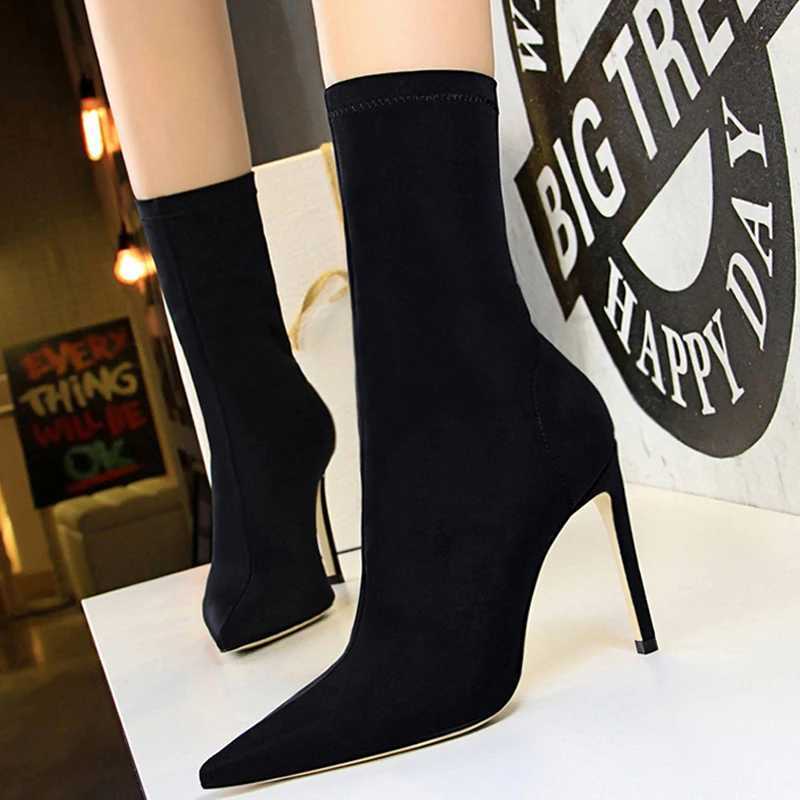 BIGTREE shoes Warm boots Fi ankle boots Pointed Toe Streh boots autumn stiletto heels sock boots high-H womens shoes M241113