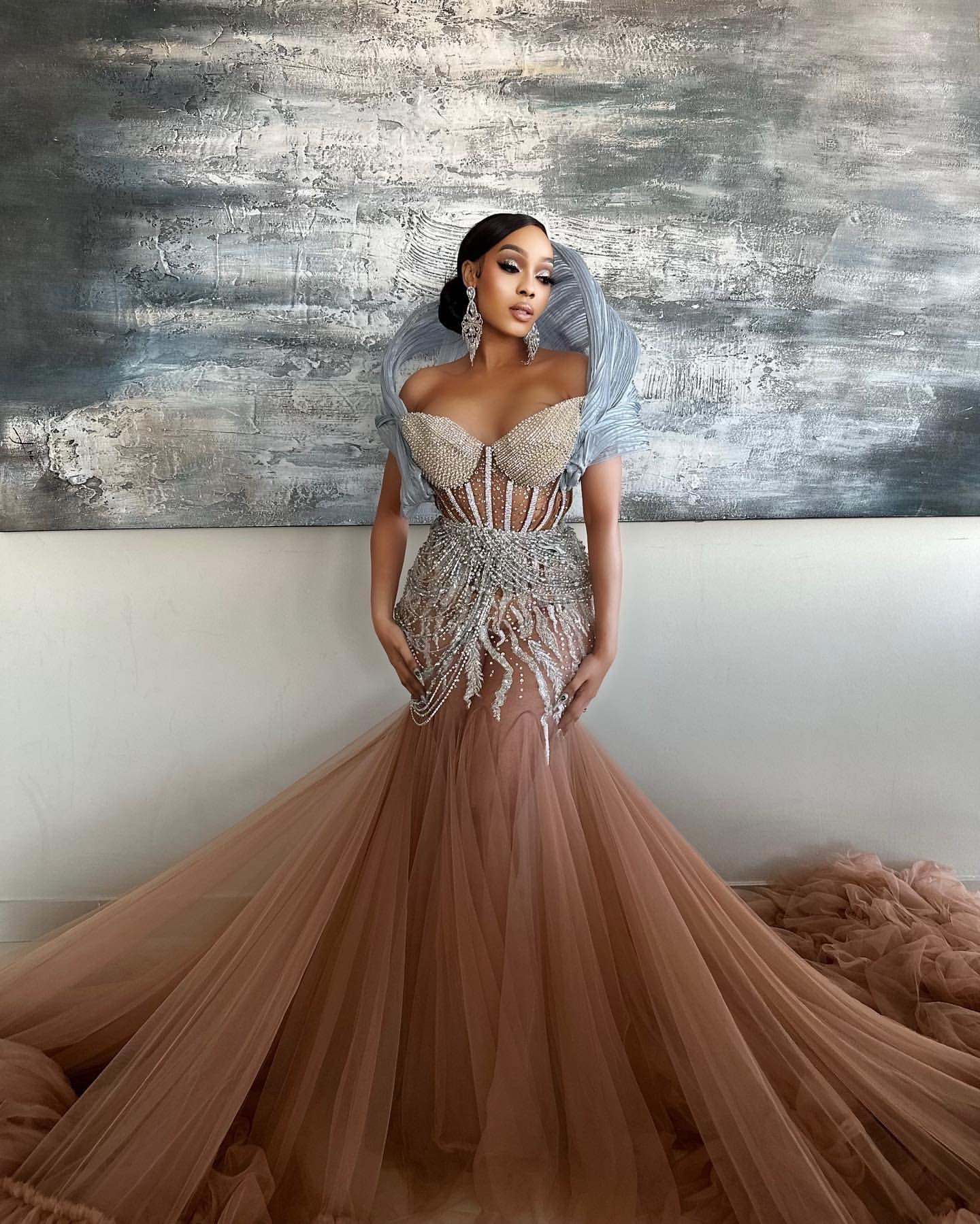 2024 Plus Size Champagne Mermaid Prom Dresses For Special Occasions Lace Beaded Crystals Transparent Evening Party Birthday Gowns Dress For Women Vest