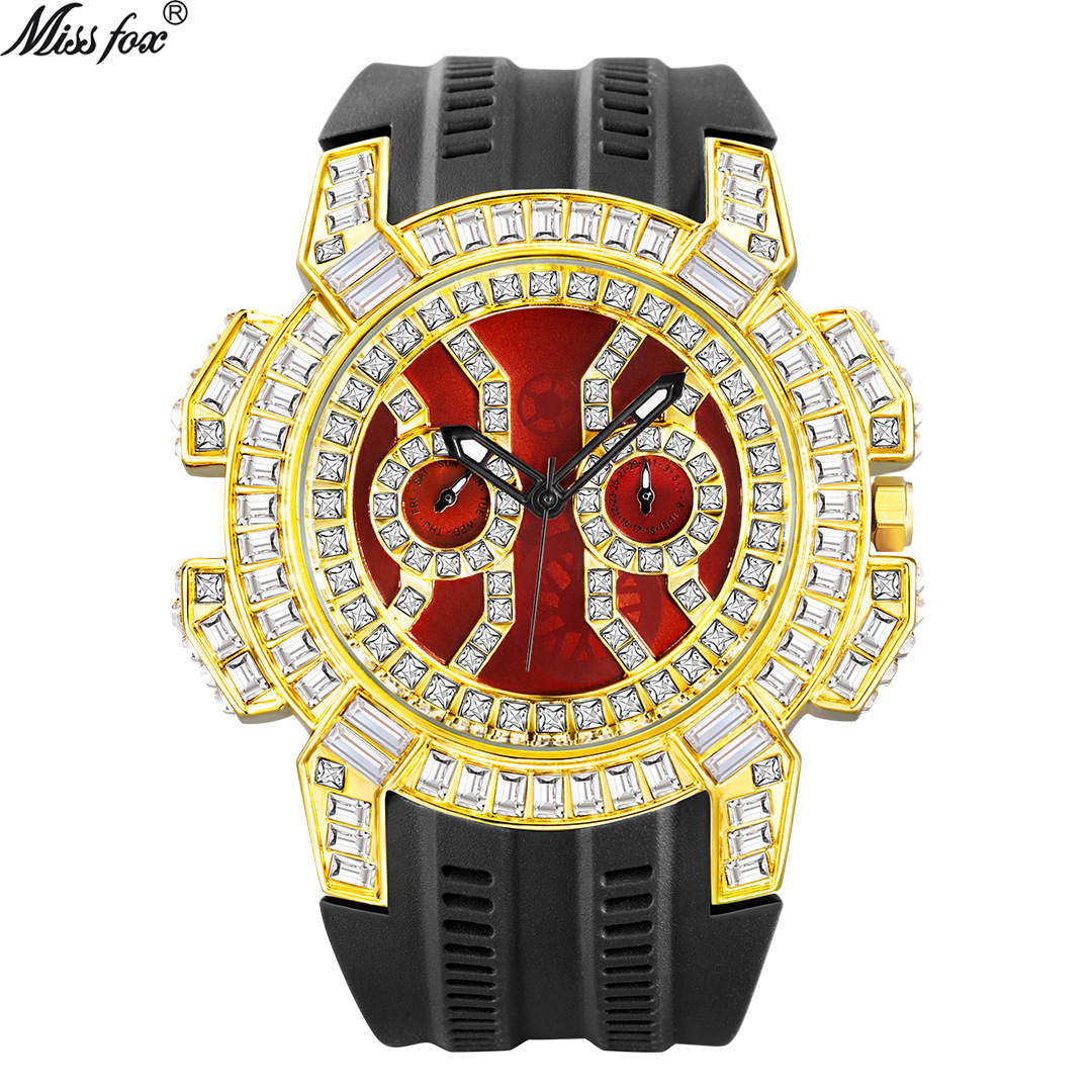Men and women senior sense of Europe and the United States fashion personality full of diamonds large dial tape quartz watch thickness 12mm dial diame
