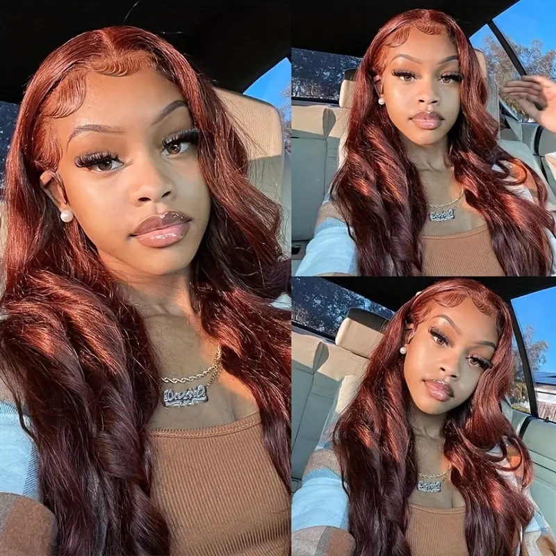 Brazilian Long Deep Wave Ombre Color Full Lace Front Wigs Simulation Human Hair Transparent Heat Resistant Glueless Wine Red Synthet Silky Wig for Bla