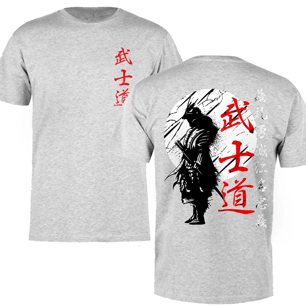 Japan Samurai Spirit T Shirts For Men Japanese Style Back Print Loose Oversized 100% Cotton Tops T-shirt Bushido Male Gifts Tee 240412