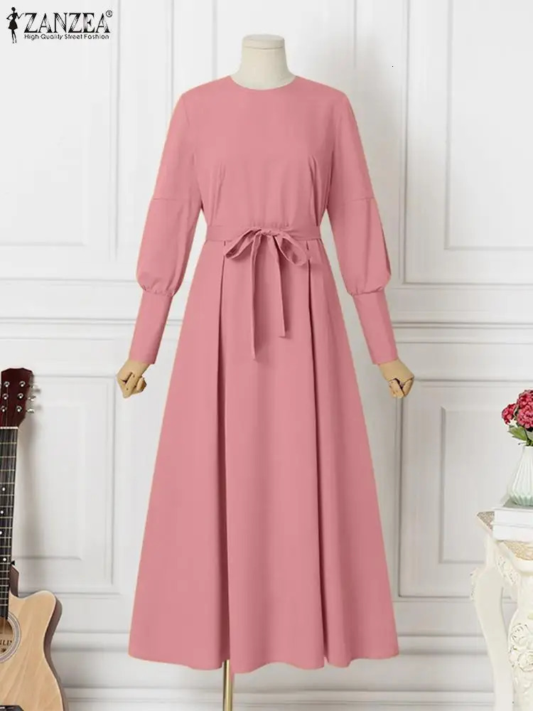 ZANZEA Womens Autumn Sun Skirt Muslim Headband Abaya Dubai Robe Elegant Long Sleeve Party Maxi Vestidos Kaftan 241111