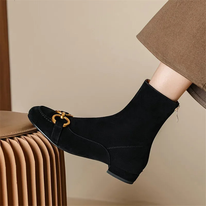 autumn winter fashion short boots womens shoes round toe boots casual short and chubby high heels womens back zipper ankle boots 241113