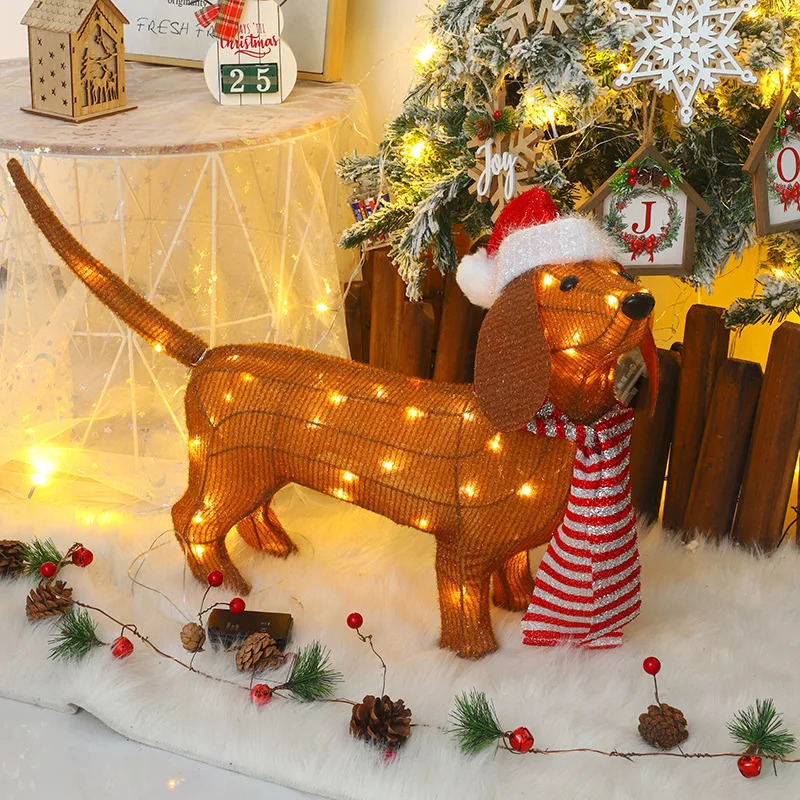 Christmas Lantern Sausage Wiener Dog 2.3ft Christmas Tinsel Wiener Dog Outdoor Indoor Courtyard Christmas Decoration 241112