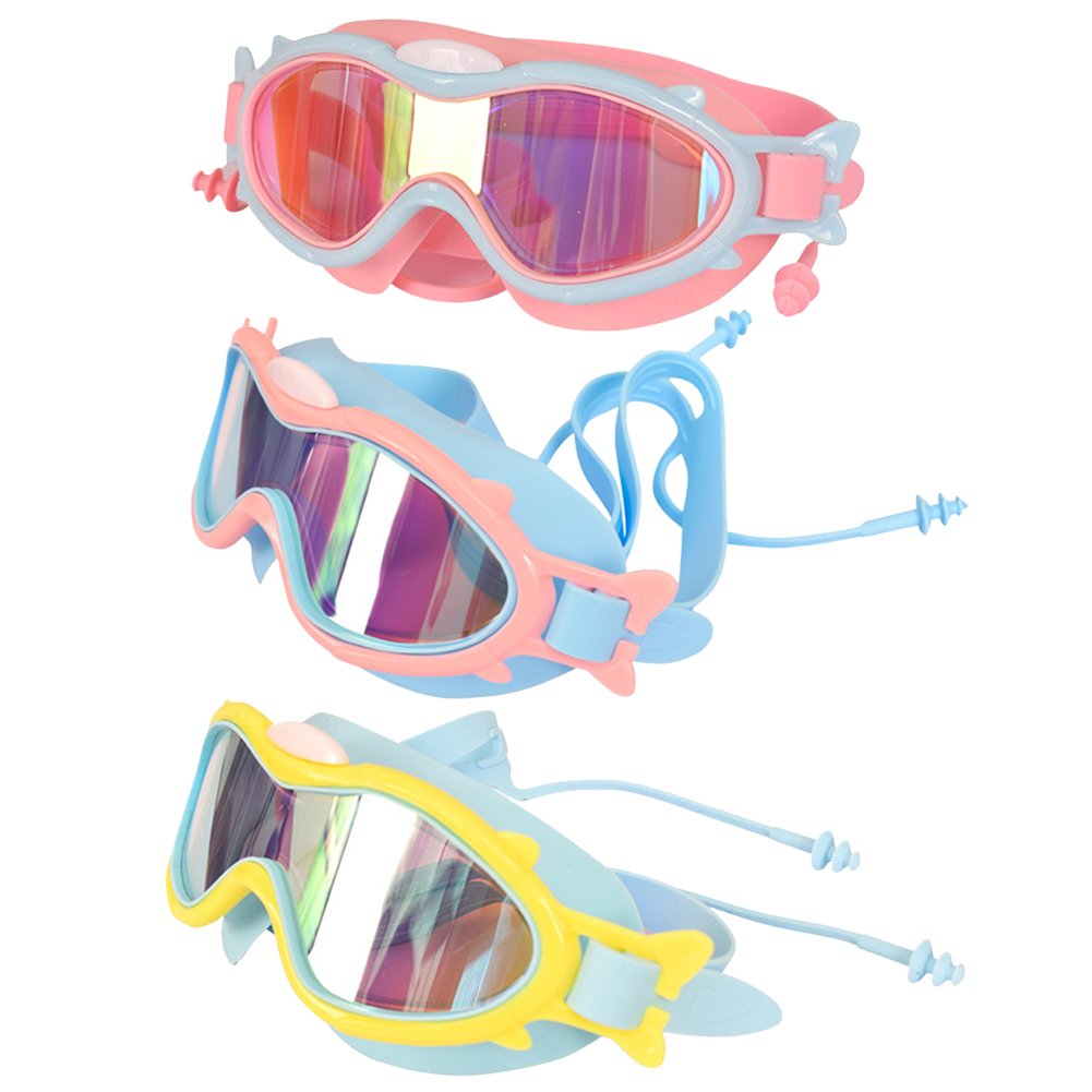 Children Swim Eyewear Waterproof Silicone with Earplugs Snorkeling Diving Goggles Safe Soft Elastic Antifogging for Water Sports