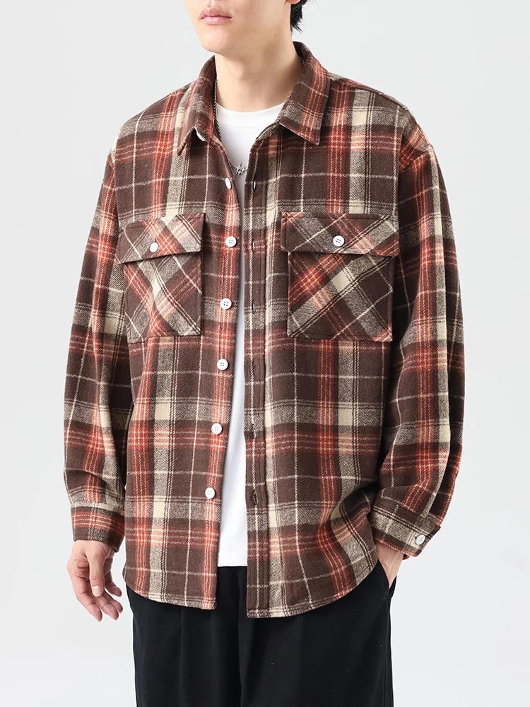 Oversized 8XL 7XL plain weave mens winter thick retro flannel long sleeved plus size 6XL loose mens casual soft dress 241113