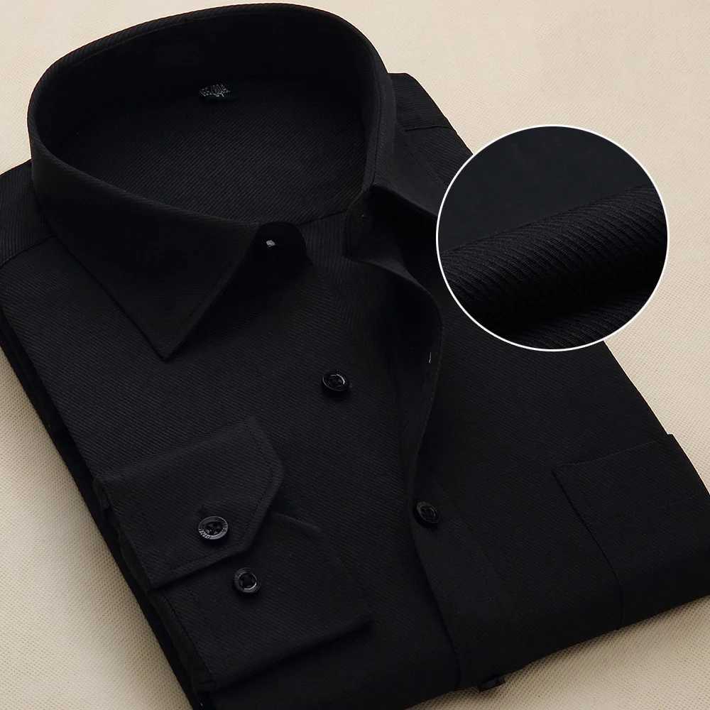 Plus Size Men Dress Shirts Long Sleeve Slim Fit Solid Striped Business Formal White Man Shirt Male Social Big Size ClothingXJ24113
