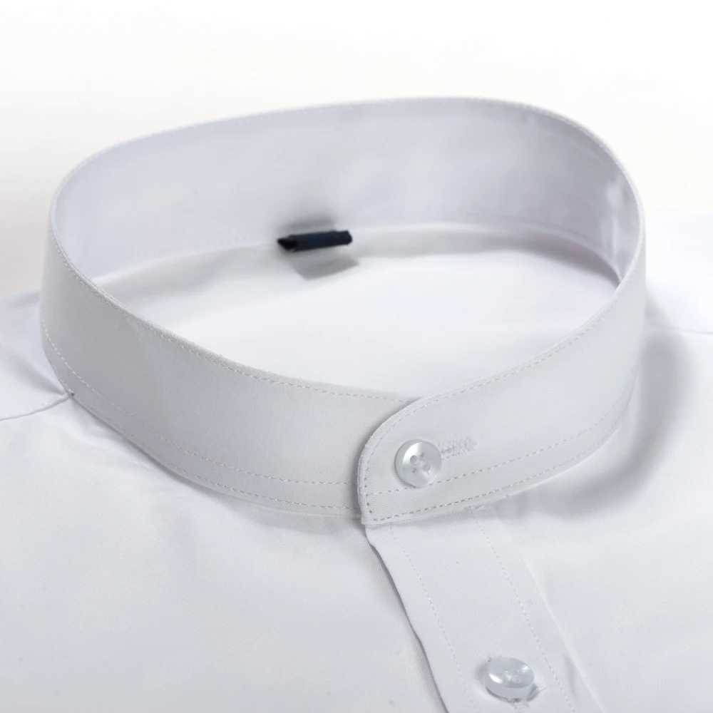 Mens Long Sleeve Mao-collar (Mandarin Collar) Shirt Single Patch Pocket Smart Casual Regular-fit Business Office Dress ShirtsXJ24113