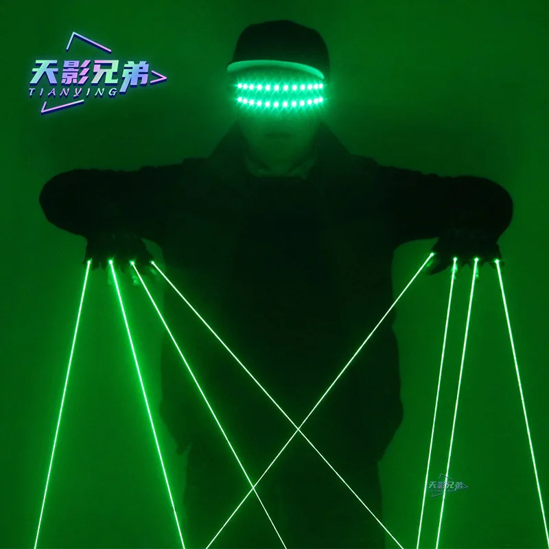 Green laser gloves with LED luminous glasses DJ bar street dance luminous gloves stage performance party props241114
