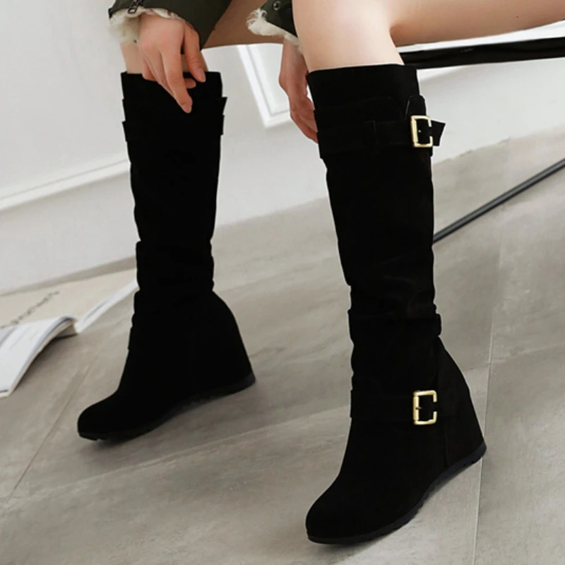 Wedge knee high boots womens winter shoes Wedge high heels fashionable black brown long party shoes womens shoes large size 241113