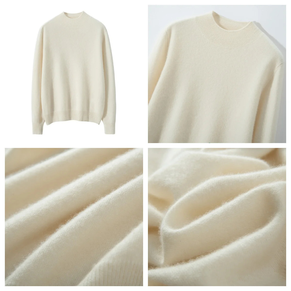 WinvyNee Womens Cashmere Sweater Plain Collar Merino Wool Loose Sweater Solid Knitted Top Casual Zipper Jumper Autumn A1054002 241113