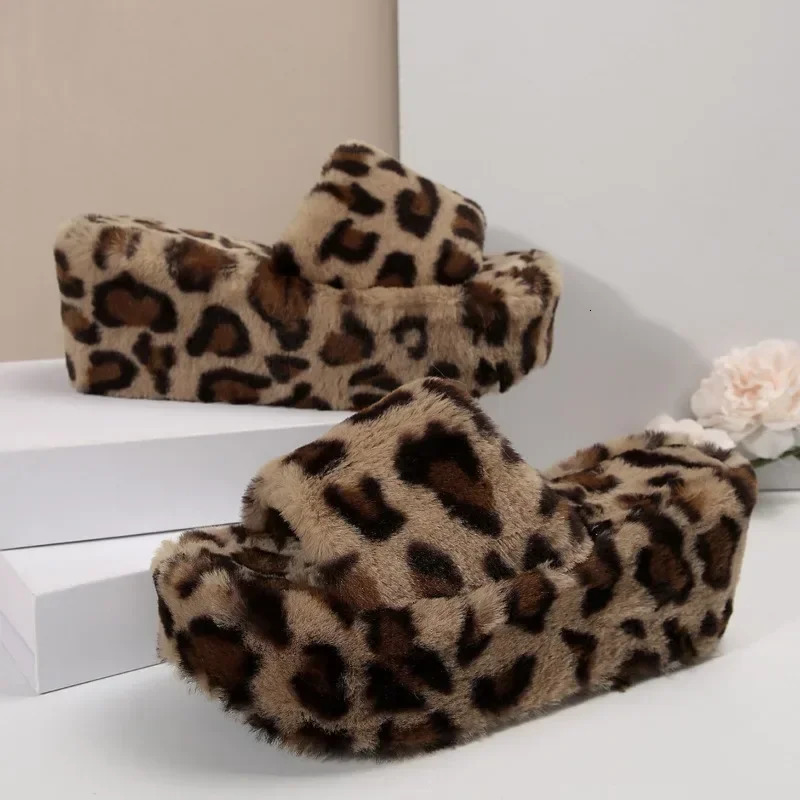 Shoes Female Autumn Indoor Womens Slippers Mixed Colors Leopard Print Open Toe Platform Increase Height Slippers 241114