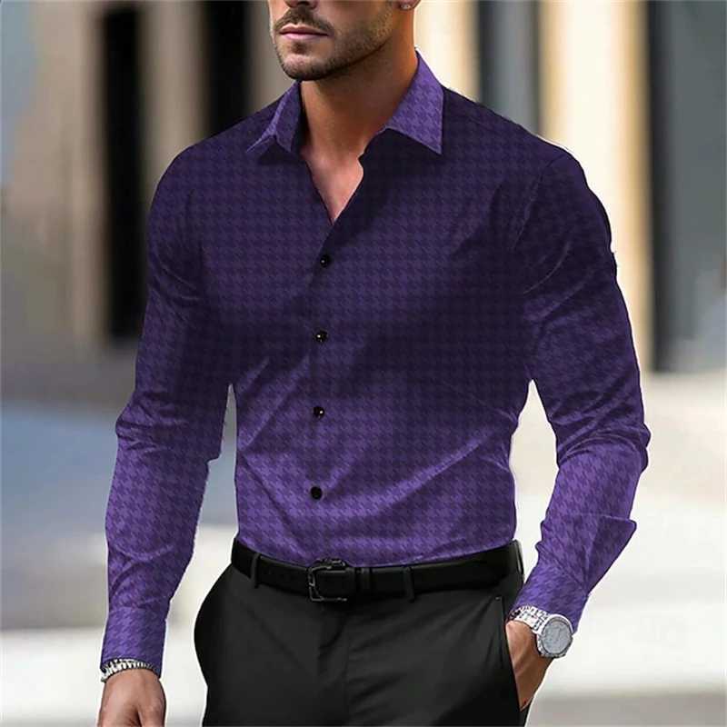 New Mens Fashion Long-sleeved Shirt Spring And Autumn Casual Single-breasted Lapel Shirt 3D Striped Printed Temperament ShirtXJ24113