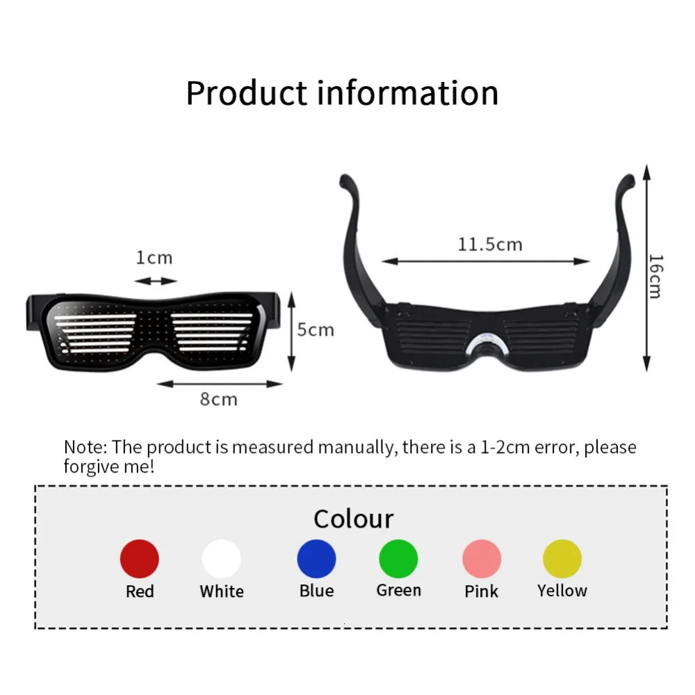 Bluetooth Party Magic Flash Raves LED Glasses Multi language Programmable Text Animation Lights Up Glasses USB Charging241114
