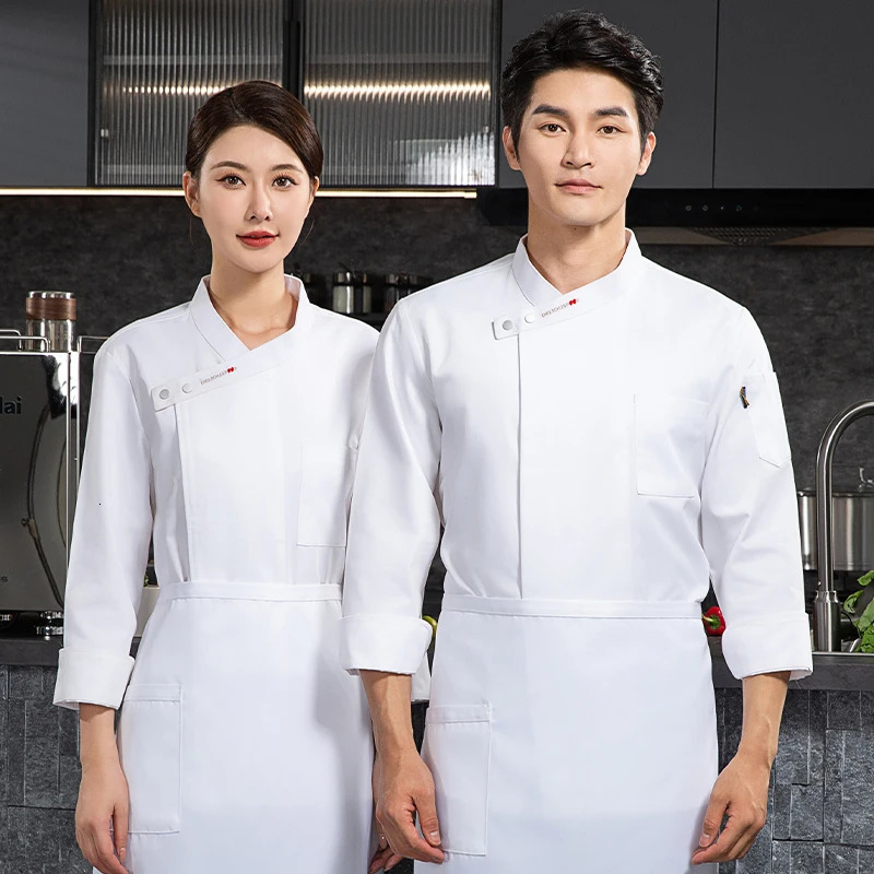 Grey long sleeve chef jacket el coat Tshirt uniform restaurant Bakery Breathable Cooking clothes 240412