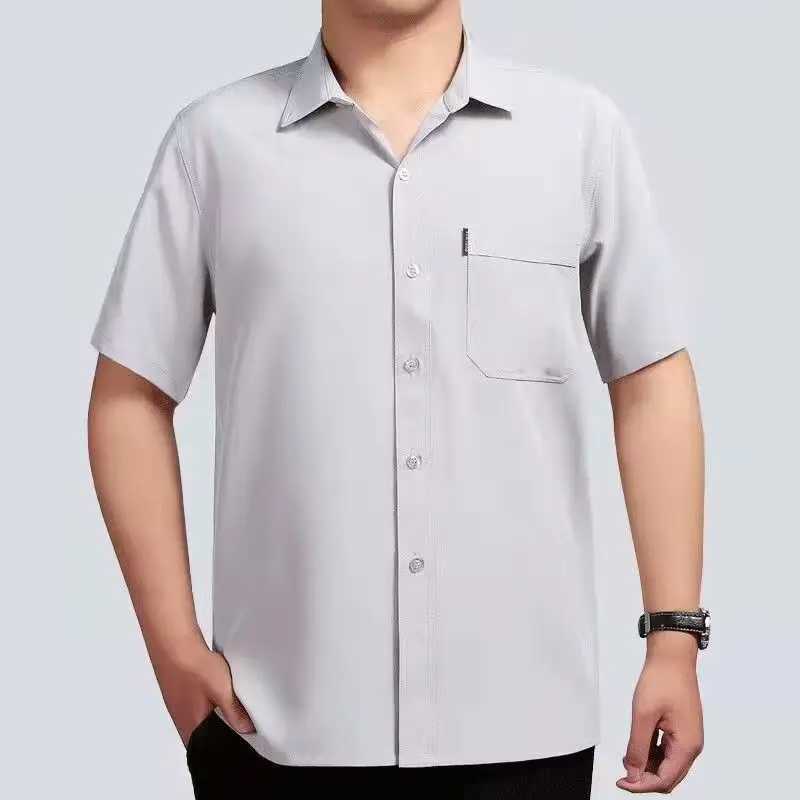 2024 Men Summer Fashion Cooling Ice Silk Shirts Men Short Sleeve Breathable Blouses Male New Solid Casual Social Shirts I72XJ24113