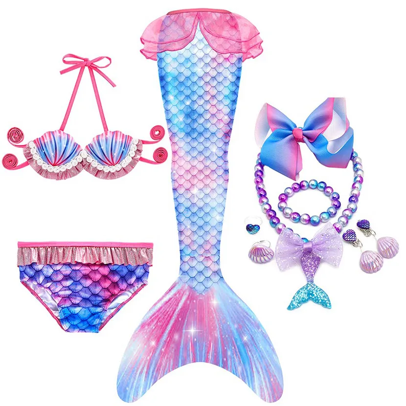 Kids Girls Swimming Mermaid tail Mermaid Costume Cosplay Children Rainbow Mermaid Swimsuit Fantasy Suit can add Monofin Fin
