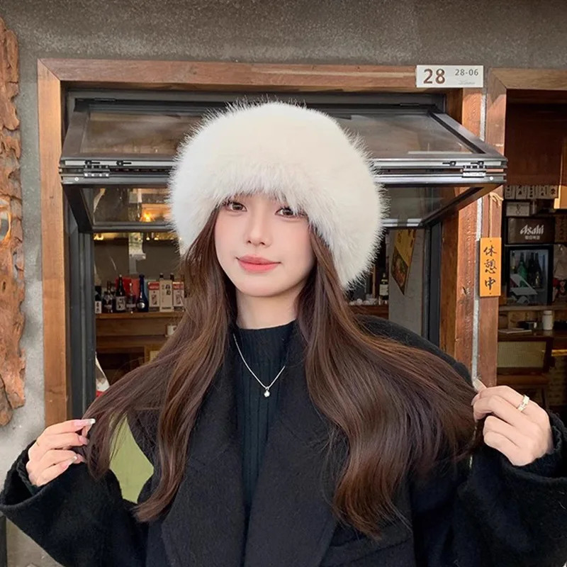 Style Fashion Hat Womens Winter Thick Warm Fur Simple Fishermans Mink Ladies Mongolia Caps 241114