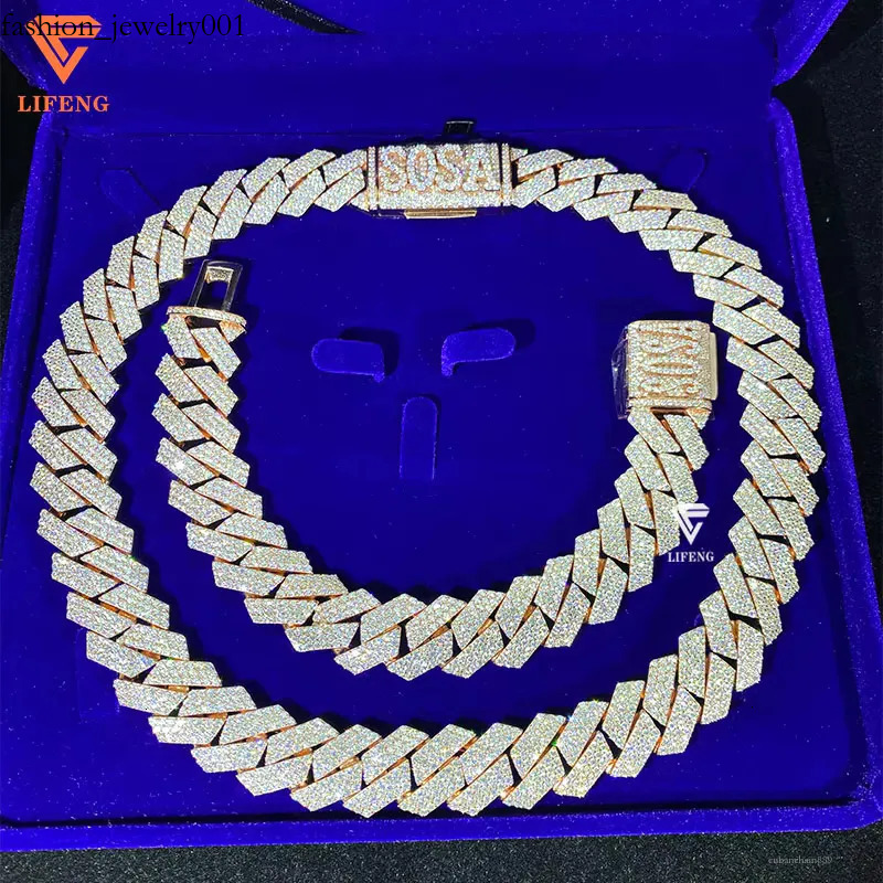 Rose Gold Plated Miami Cuban Chain Custom Name Sterg Sier With VVS Moissanite Charms Necklace And Bracelet Jewelry Set