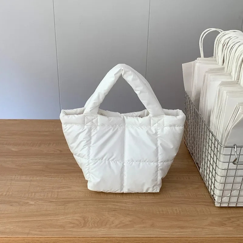 Winter Down Tote Bag for Women Puffer Handbag Trendy Chic Puffy Top Handle Bag Quilted Padded Shoulder er Shopper Bag 241114