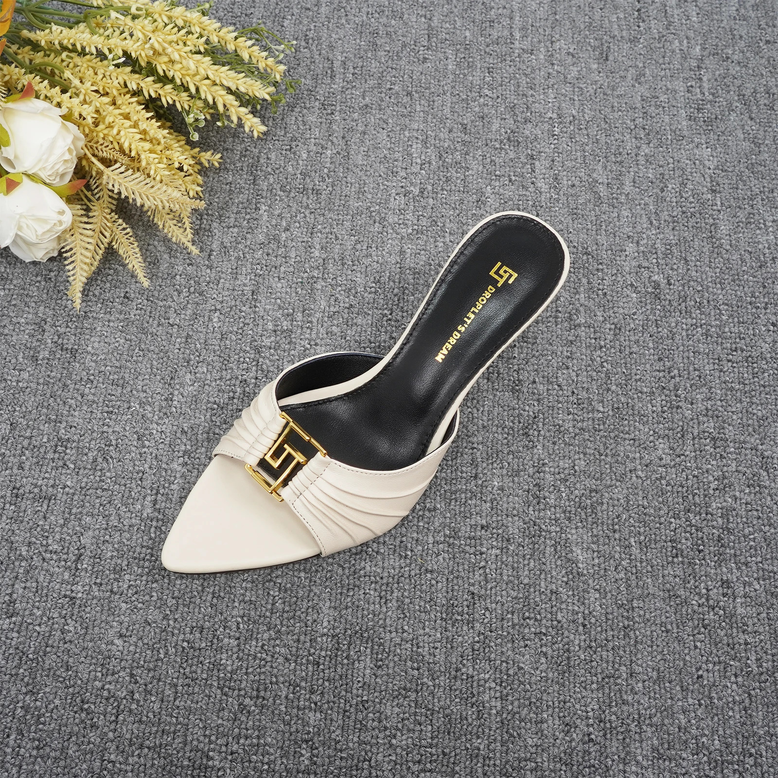 2024 Womens Summer New Pointed Fish Mouth Sliding High Heels Sexy Anti slip Outdoor Sliding GJ Metal Decorative Single Shoes 241113