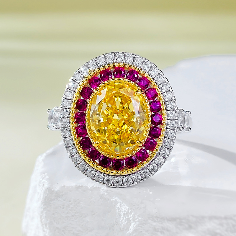 2025 Wedding Rings Luxury Jewelry Real 100% 925 Designer Serling Silver Oval Cu Yellow Moissanie Diamond Gemsones Eerniy Pary Women Elegan Band Ring