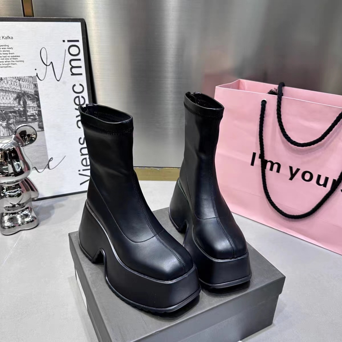 Women's 2024 Spring and Autumn New Versatile Thick Bottom Thick Heel Short Boots.