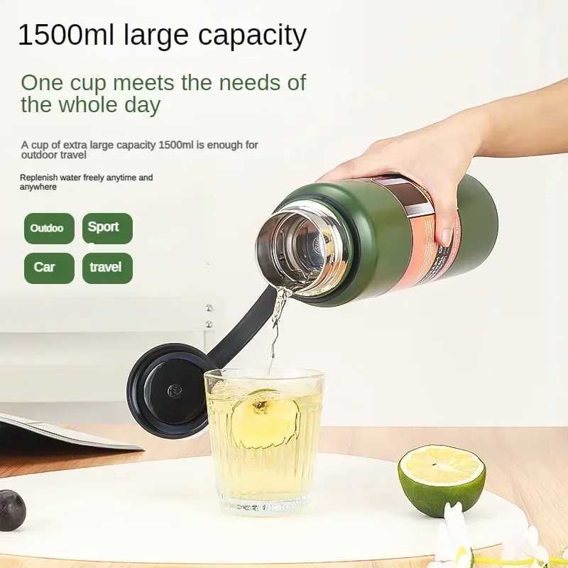 1.5 liter hot water bottle outdoor large capacity stainless steel hot water bottle portable sports water bottle Insulated flask Y241114